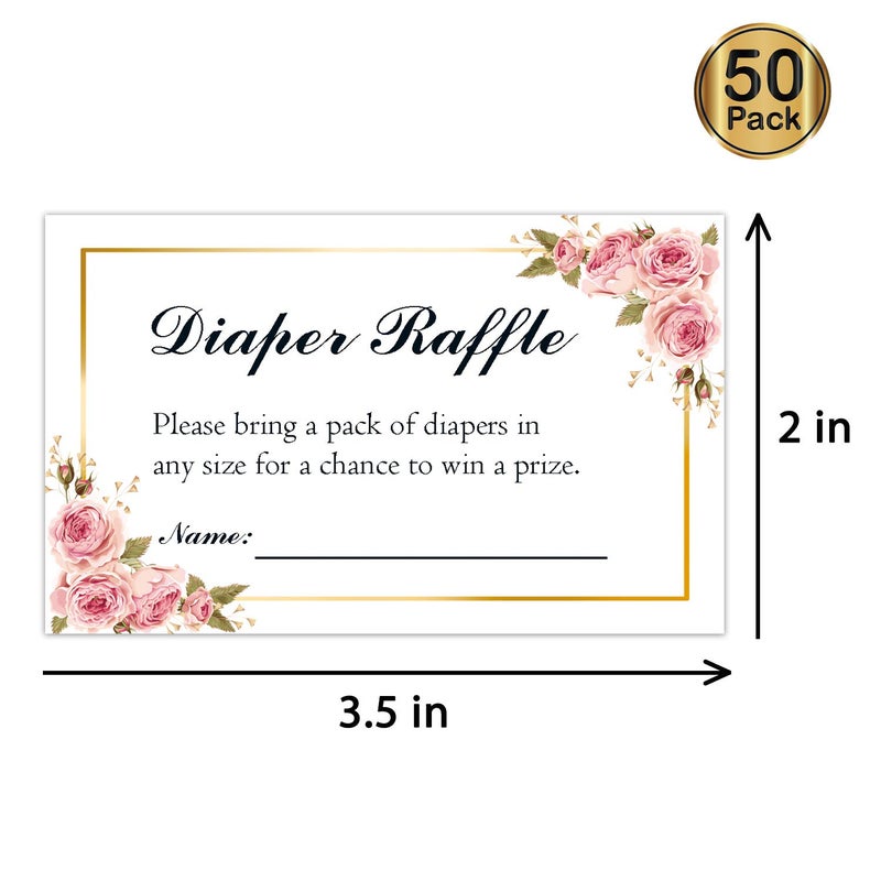 Giftideaworkshop 50 Floral Diaper Raffle Tickets for Baby Shower, Pink Floral Diaper Raffle Ticket Lottery Insert Cards, Bring a Pack of Diapers to Win Favors, Baby Shower Games for Girls. - Image 3
